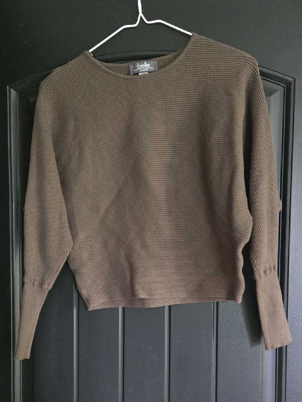 Belldini Dark Olive Green Ribbed Crewneck Sweater